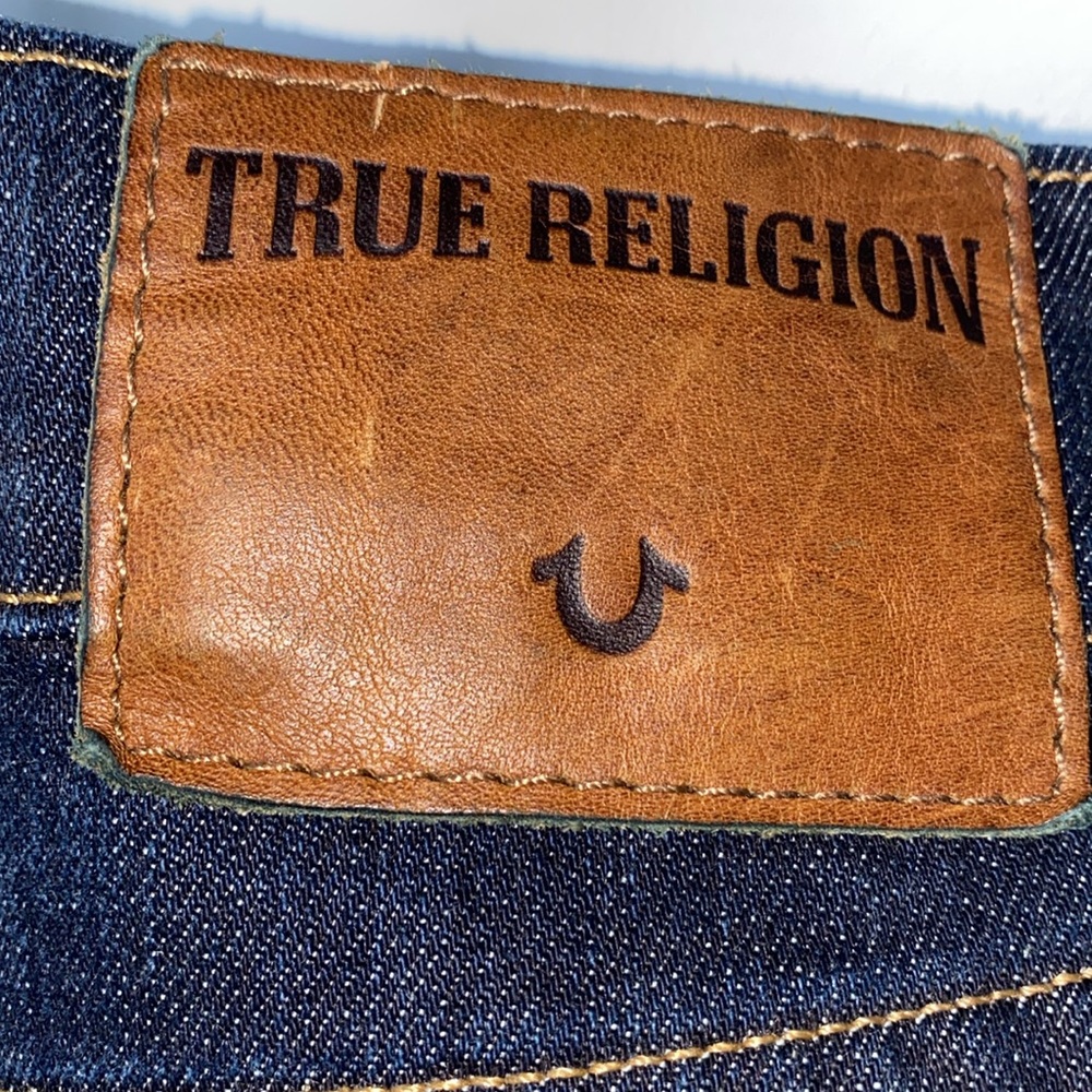 True Religion Dark Blue with Bleached Out Jean Shorts - Picture 3 of 6